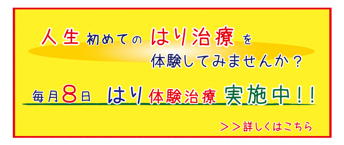 ワンコイン体験治療　毎月8日は【はりの日】人生初めての針治療を体験してみませんか？