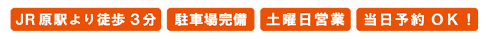 ＪＲ原駅より徒歩3分　駐車場完備　土曜日営業　当日予約OK!